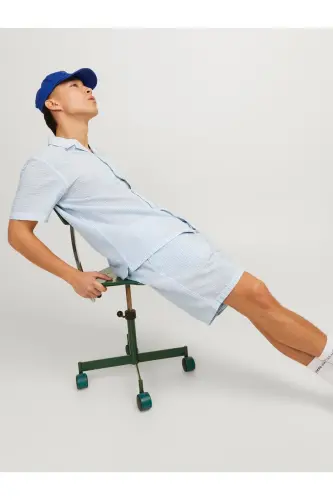 Jack&Jones Erkaklar uchun Bo'sh kesilgan Qisqa yengli Och ko'k rangli Ko'ylak - 6