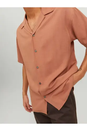 Jack&Jones Erkaklar Uchun Bo'sh Kesilgan Qisqa Yengli Salmon Rangli Ko'ylak - 7