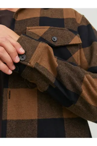 Jack&Jones Erkaklar uchun Bo'sh Kesim Jigarrang 100% Paxta Ko'ylak - 5