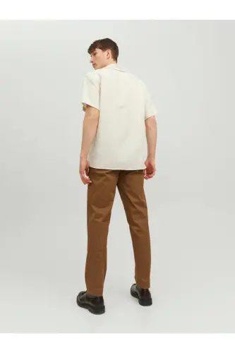 Jack&Jones Erkaklar uchun Bo'sh Kesim Qisqa Yengli Ekru Ko'ylak - 4