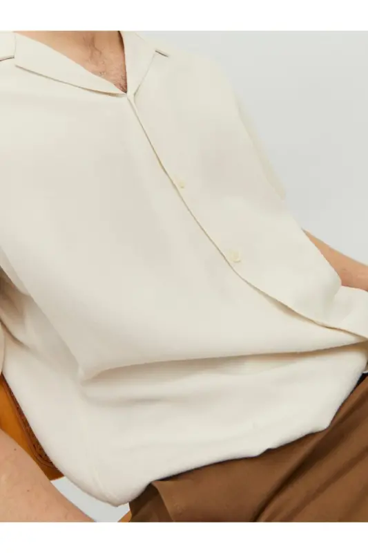 Jack&Jones Erkaklar uchun Bo'sh Kesim Qisqa Yengli Ekru Ko'ylak - 7