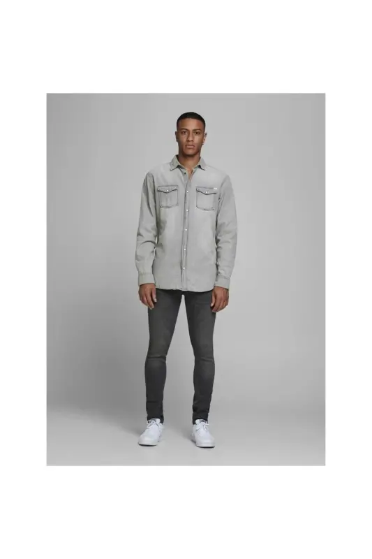 Jack&Jones Erkaklar uchun och kulrang uzun yengli jinsi ko'ylak (12138115) - 4