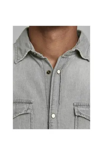 Jack&Jones Erkaklar uchun och kulrang uzun yengli jinsi ko'ylak (12138115) - 7