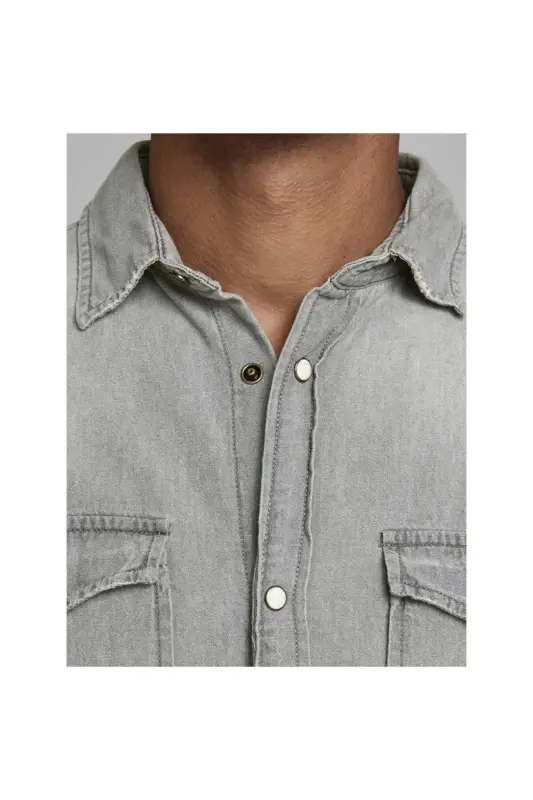 Jack&Jones Erkaklar uchun och kulrang uzun yengli jinsi ko'ylak (12138115) - 7