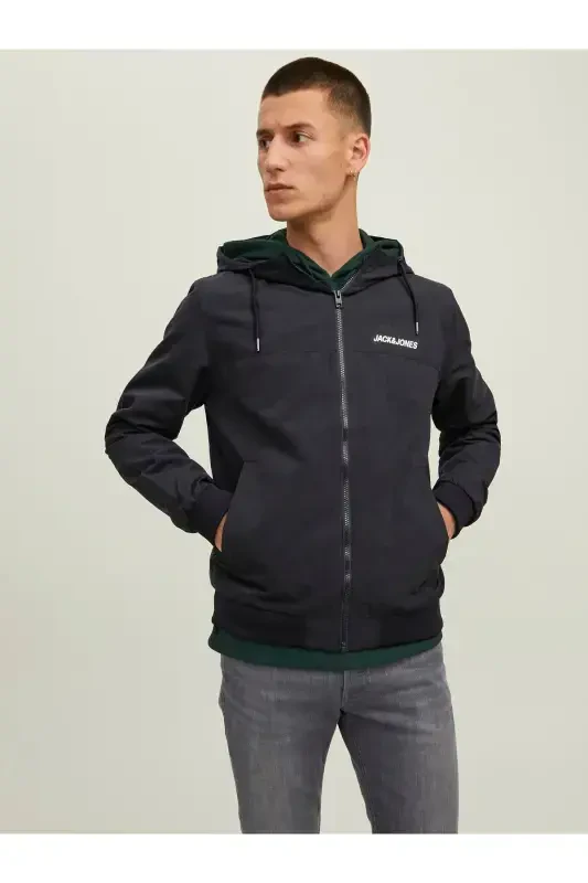Jack&Jones Erkaklar uchun Qora Kaputli Bomber Ko'ylagi - 1