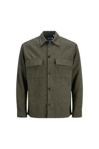 Jack&Jones Oversize Minimalist Uzun Kol Erkek Gömlek-Haki 