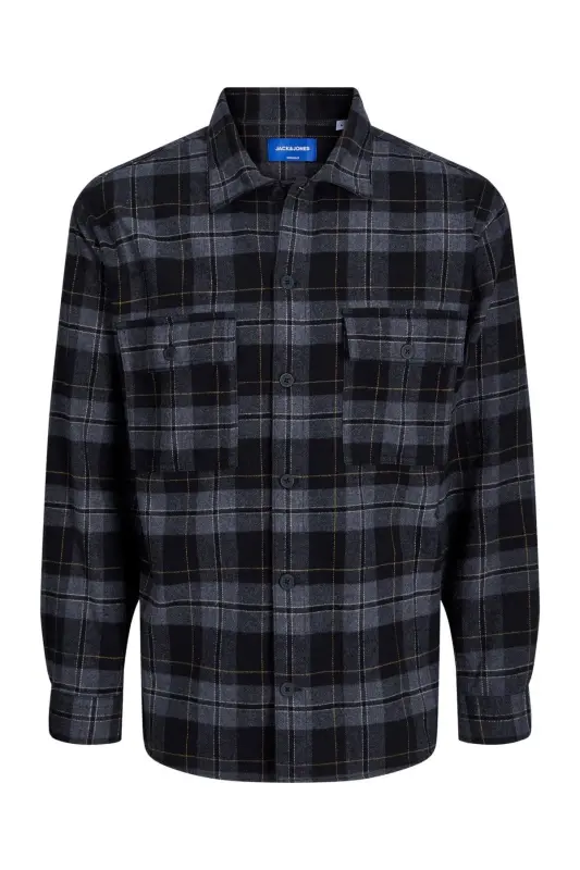 Jack&Jones Oversize Kareli Uzun Kol Gömlek - Günlük Stil-Siyah - 2