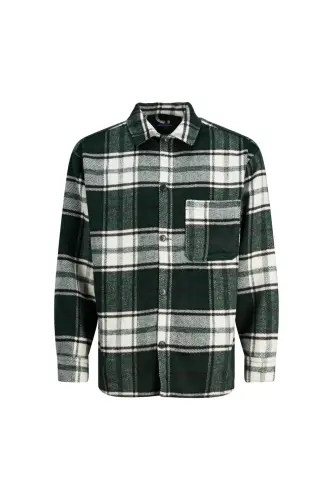 Jack&Jones Oversize Kareli Uzun Kol Gömlek - Günlük Şıklık - Koyu Yeşil - 4