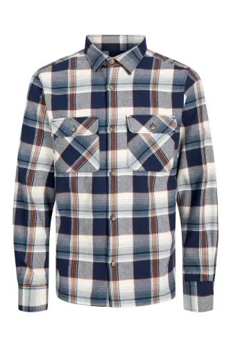 Slim Fit Lacivert Erkek Gömlek 12261170_JJDARREN FLANNEL OVERSHIRT - Lacivert 