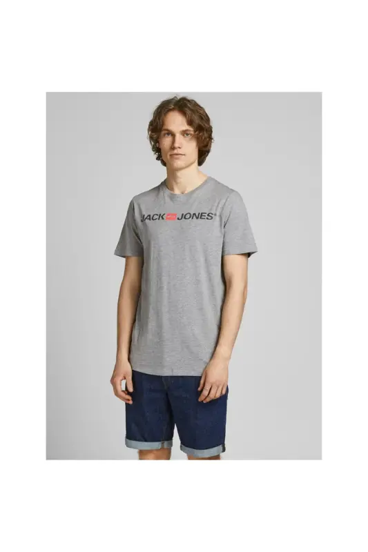Jack&jones Erkek T-shirt 12137126 - Açık Gri - JACK & JONES