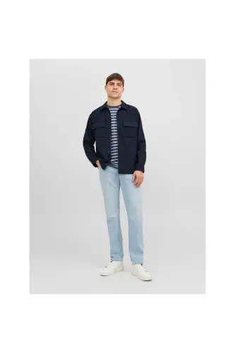 Jack&Jones Oversize Minimalist Uzun Kol Erkek Gömlek-Lacivert - 3