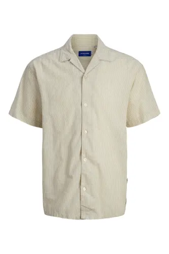 Jack&Jones, erkin kesilgan, qisqa yengli, bej rangli erkaklar ko'ylagi. - 4