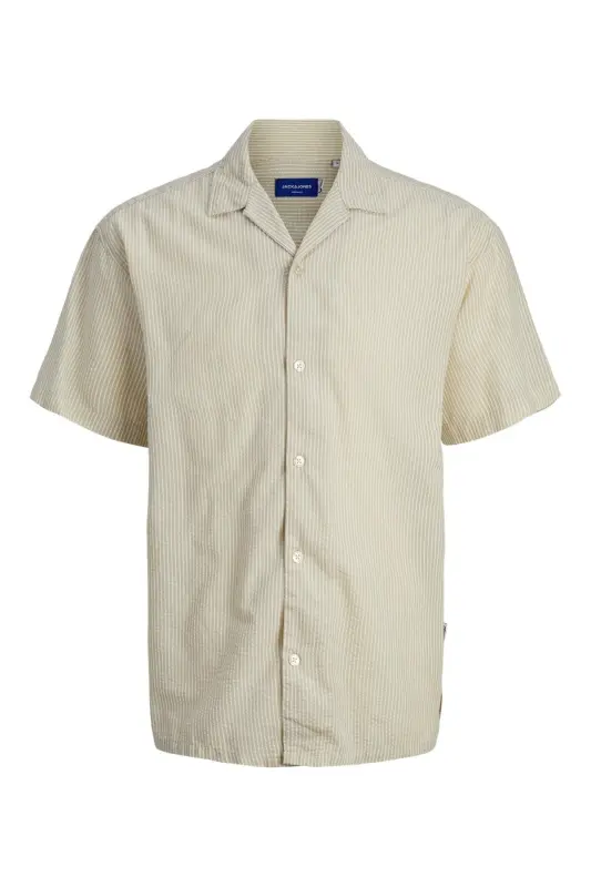 Jack&Jones, erkin kesilgan, qisqa yengli, bej rangli erkaklar ko'ylagi. - 4