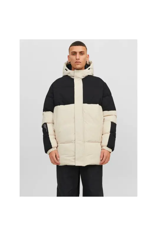 Jack&jones Force Puffer Sn Erkek Bej Kapüşonlu Mont - Bej-Siyah - 1