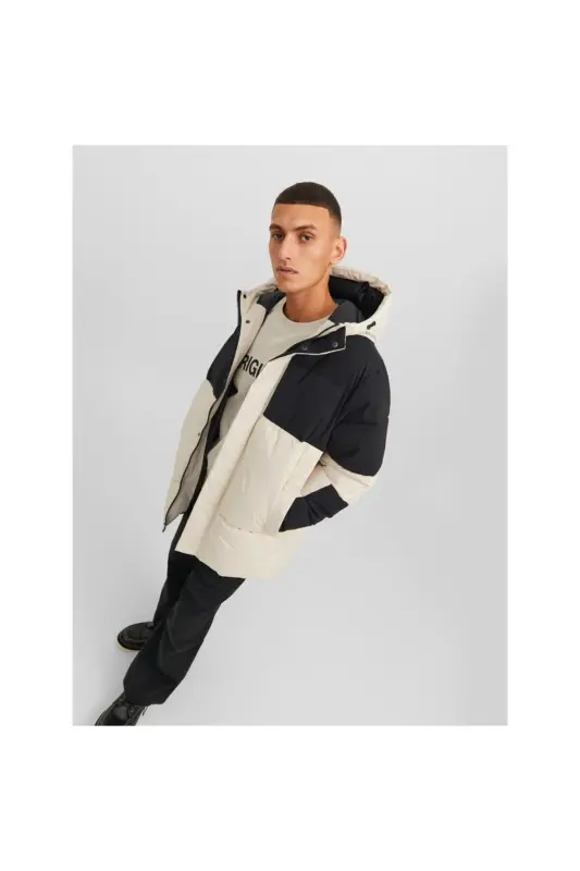 Jack&jones Force Puffer Sn Erkek Bej Kapüşonlu Mont - Bej-Siyah - 3