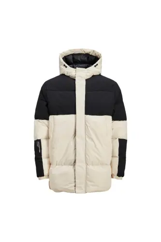 Jack&jones Force Puffer Sn Erkek Bej Kapüşonlu Mont - Bej-Siyah - 4
