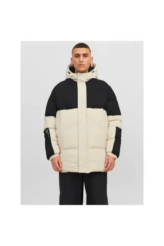 Jack&jones Force Puffer Sn Erkek Bej Kapüşonlu Mont - Bej-Siyah 