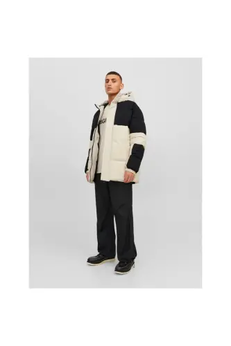 Jack&jones Force Puffer Sn Erkek Bej Kapüşonlu Mont - Bej-Siyah - JACK & JONES (1)