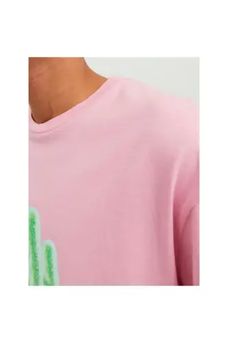 Jack&jones Футболка мужская розовая с круглым вырезом и принтом, 100% хлопок 12238166-Розовый - 3
