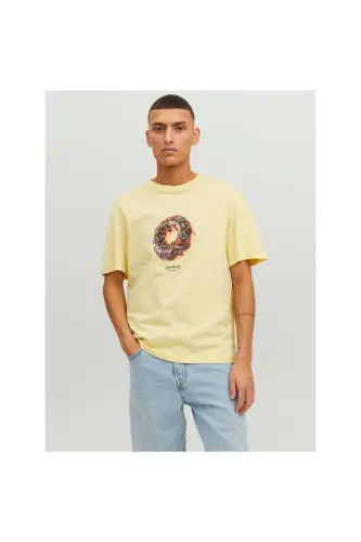 Jack&jones Футболка мужская с круглым вырезом и принтом, желтая, 100% хлопок 12238166-Sarı - 2