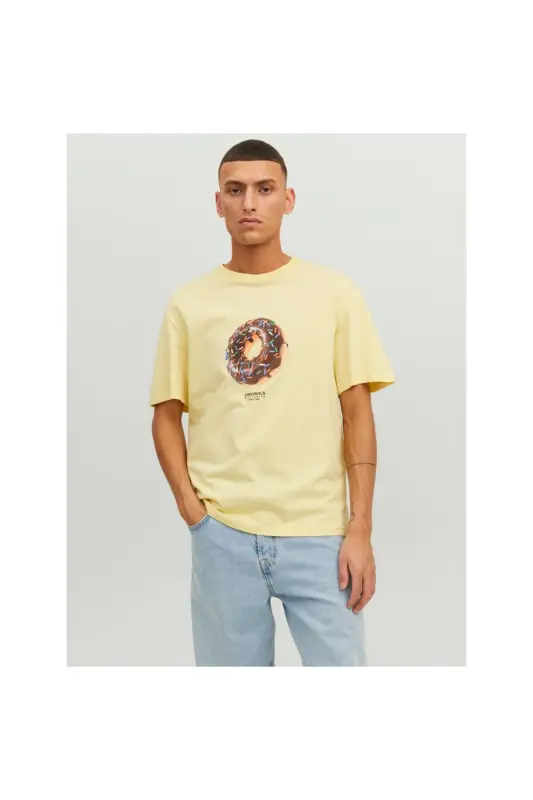 Jack&jones Футболка мужская с круглым вырезом и принтом, желтая, 100% хлопок 12238166-Sarı - 2