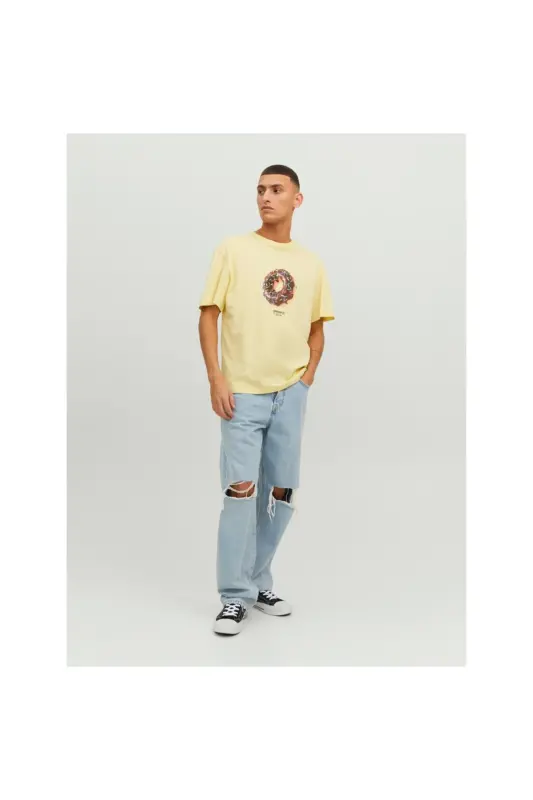 Jack&jones Футболка мужская с круглым вырезом и принтом, желтая, 100% хлопок 12238166-Sarı - 3