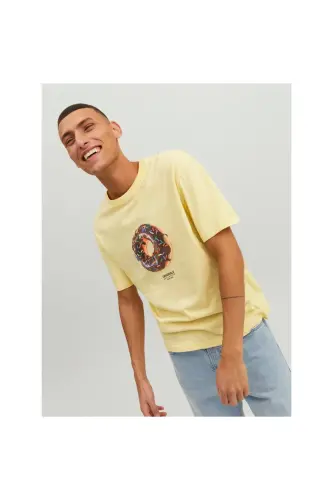 Jack&jones Футболка мужская с круглым вырезом и принтом, желтая, 100% хлопок 12238166-Sarı - 5