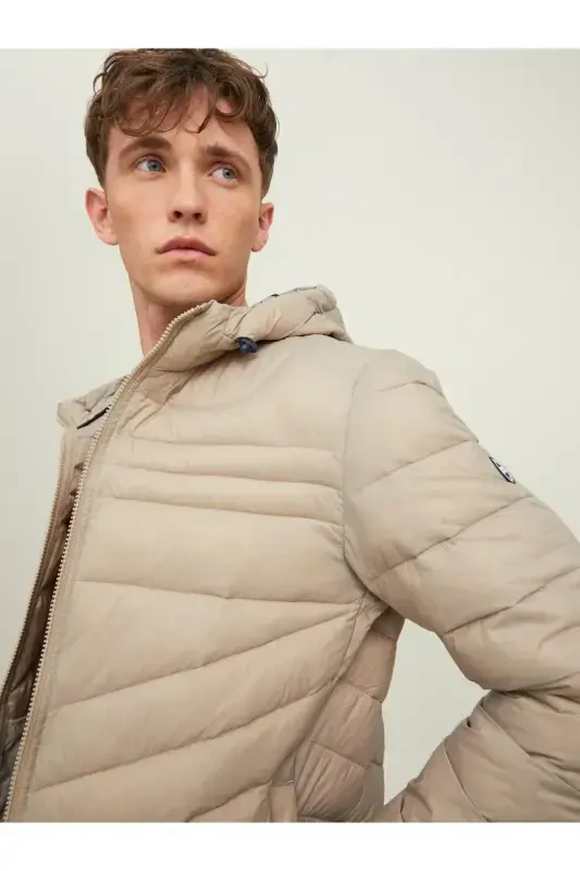 Jack&jones Hero Puffer Hood Мужская бежевая куртка с капюшоном - Бежевый - 8