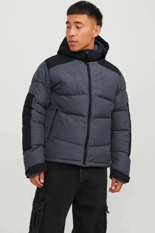 Jack&jones Hooded Puffer Asphalt-black Men's Water Resistant Jacket 12239001-ANTRACITE - 1