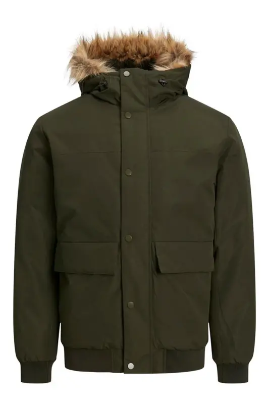 JACK&JONES JJCHAMP Bomber Ko'ylagi, sun'iy mo'yna, xaki - JACK & JONES
