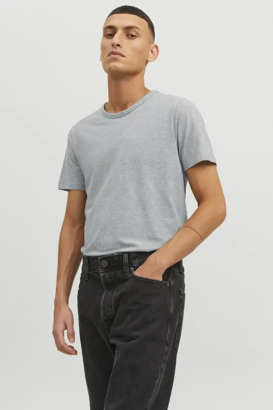 Jack&jones Jjebasic O-neck Tee S/s Noos Erkaklar T-shirt-12058529-Kulrang Melanj - JACK & JONES