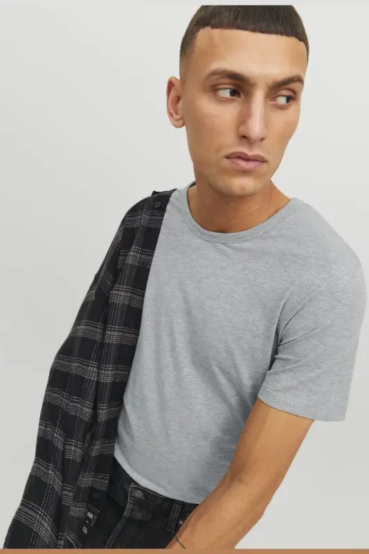 Jack&jones Jjebasic O-neck Tee S/s Noos Men's T-shirt-12058529-Grey Melange - 4