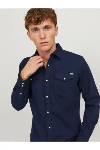 Jack&jones Jjesheridan L/s Noos Erkak Ko'ylak-12138115-Dark Navy - 4