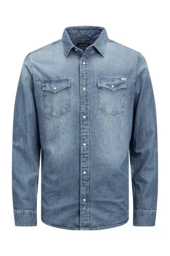 JJESHERIDAN SHIRT L/S NOOS BLUE - Medium Blue Denim - 7