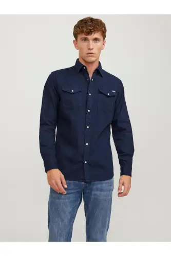 Jack&jones Jjesheridan L/s Noos Erkek Gömlek-12138115-Dark Navy 