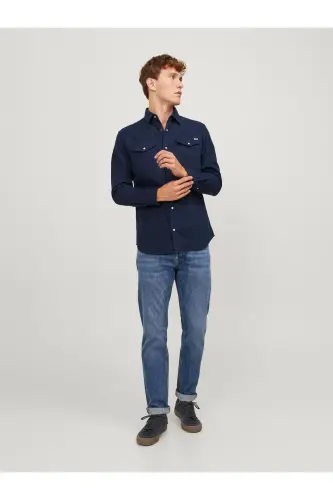 Jack&jones Jjesheridan L/s Noos Erkek Gömlek-12138115-Dark Navy - 6