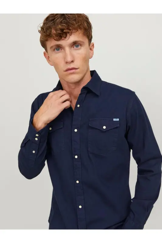 Jack&jones Jjesheridan L/s Noos Мужская рубашка-12138115-Dark Navy - 4