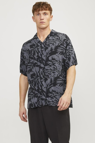 JACK&JONES JJGURU Monochrome AOP Resort Shirt SS12249210 Black - JACK & JONES