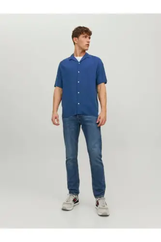 Jack&jones Jornoah Erkek Relaxed Fit Erkek Kısa Kollu Gömlek 12228007 - Navy Blazer - 7