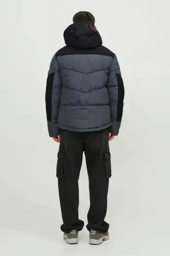 Jack&jones Kapüşonlu Puffer Asfalt-qora Erkak Suvga chidamli Mont 12239001-ANTRASIT - JACK & JONES (1)