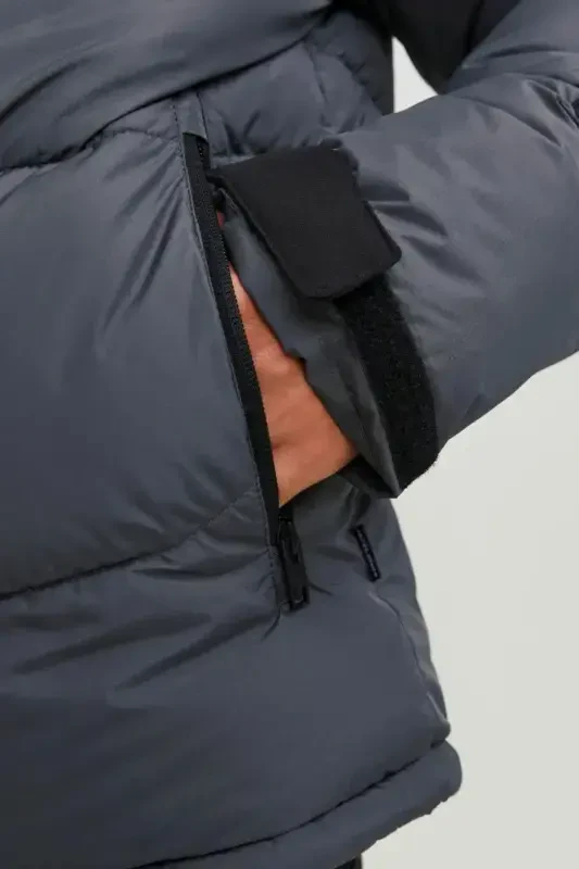 Jack&jones Kapüşonlu Puffer Asfalt-siyah Erkek Suya Dayanıklı Mont 12239001-ANTRASİT - 5