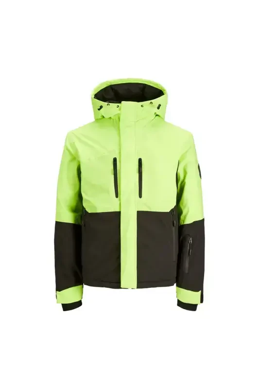 Jack&Jones Kapüşonlu Softshell Neon Yashil Erkak Suvga Chidamli Mont 12241637-Neon Yashil - 1