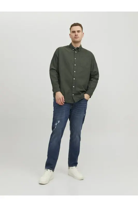 Jack&Jones Katta Hajmi Xaki Erkaklar Oxford Ko'ylak - 4