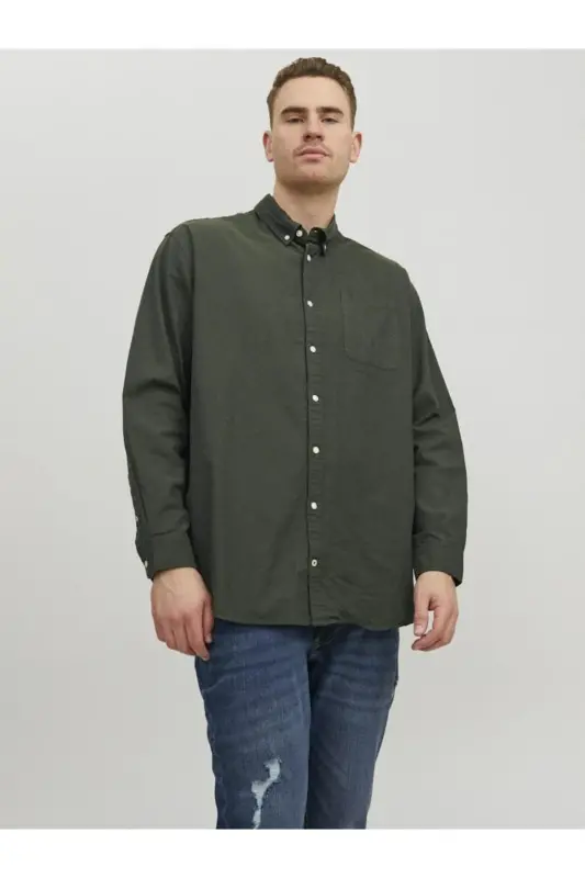 Jack&Jones Katta Hajmi Xaki Erkaklar Oxford Ko'ylak - 3