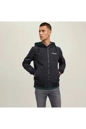 Jack&Jones Men's Black Hooded Bomber Jacket - 1