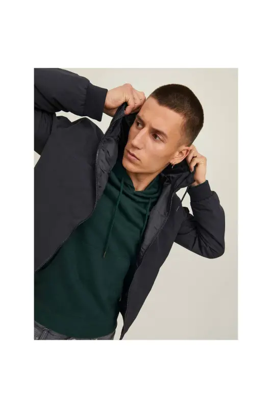 Jack&Jones Men's Black Hooded Bomber Jacket - 4