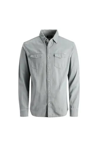 Jack&Jones Men's Light Grey Long Sleeve Denim Shirt (12138115) - 3