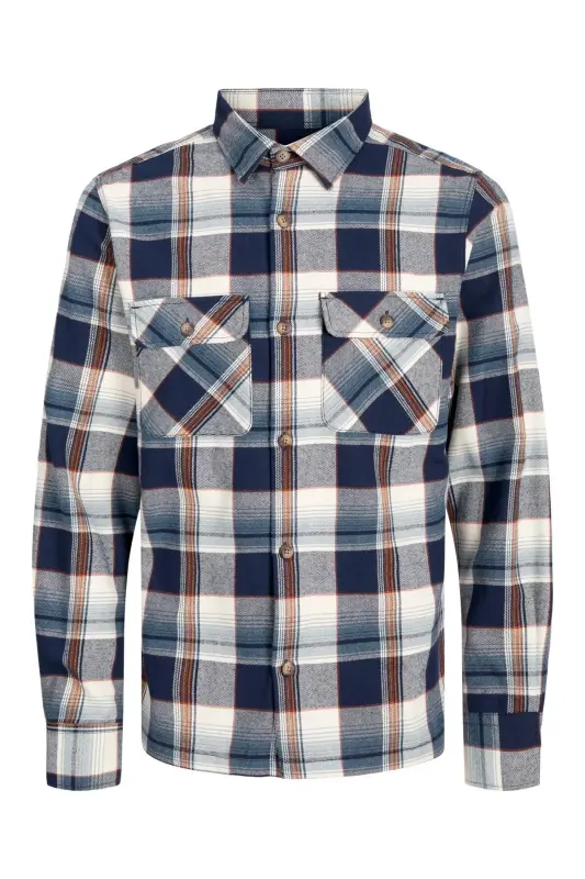 Jack&Jones Men's Slim Fit Plaid Long Sleeve Navy Shirt - JACK & JONES