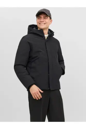 Jack&Jones Minimalist Kapüşonlu Erkek Mont - Regular Fit - Günlük Kullanım - Siyah - 1