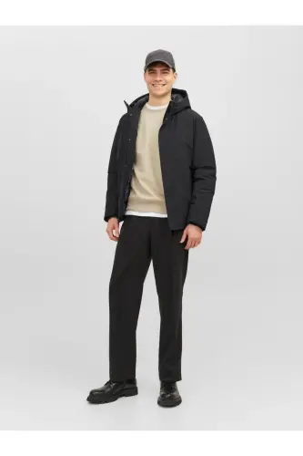 Jack&Jones Minimalist Kapüşonlu Erkek Mont - Regular Fit - Günlük Kullanım - Siyah - 3